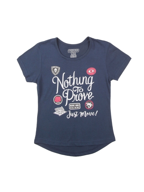 

Cherokee Girls Navy Blue Printed Pure Cotton Top