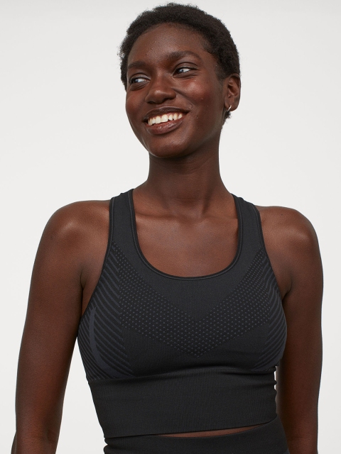 

H&M Women Black Solid Seamless Sports Bralette 0861778001