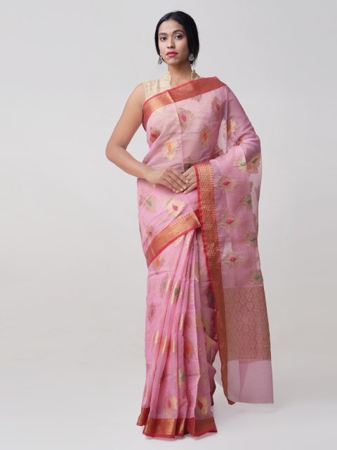 

Unnati Silks Pink Art Silk Woven Design Banarasi Saree