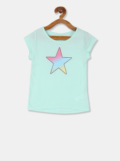 

The Childrens Place Girls Mint Green Printed Round Neck T-shirt
