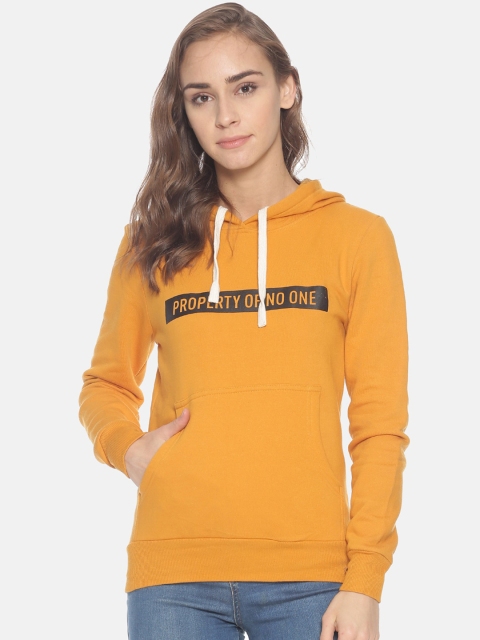 

Campus Sutra Women Yellow Printed Hooded Sweatshirt