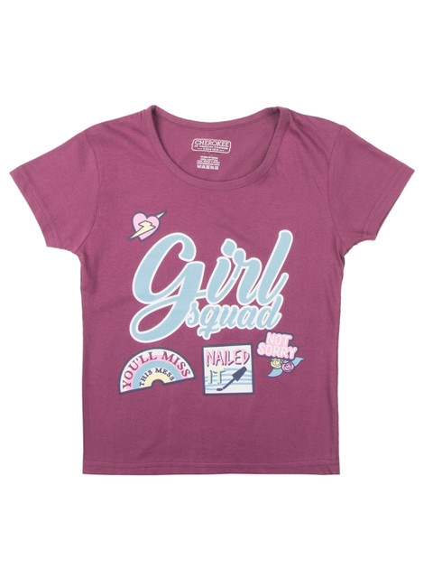 

Cherokee Girls Purple Printed Pure Cotton Top