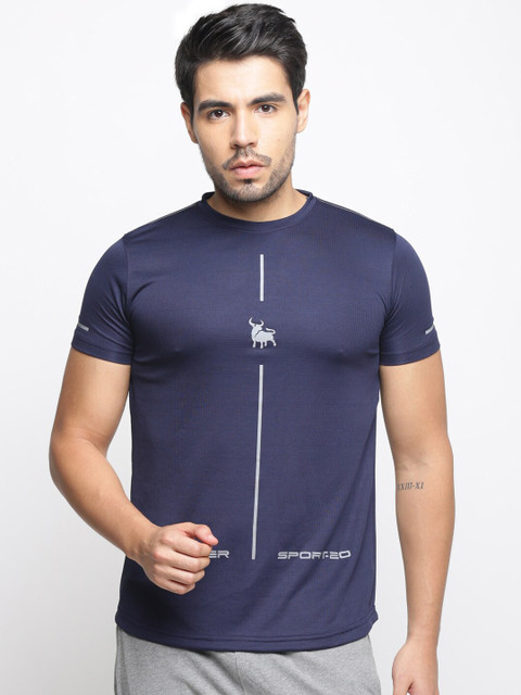 

BULLMER Men Navy Blue Reflective Printed Round Neck T-shirt