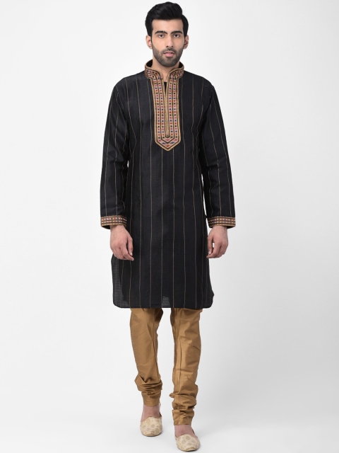 

SG LEMAN Men Black & Beige Striped Kurta with Churidar
