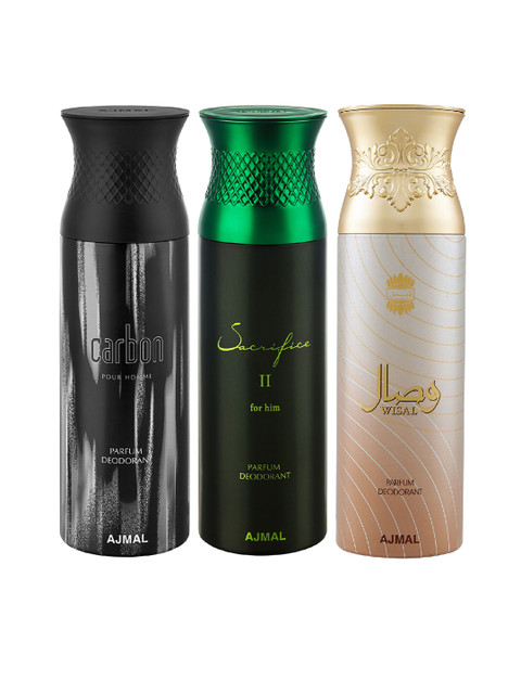 

Ajmal Unisex Set Of 4 Carbon Sacrifice II Him & Wisal Dhahab Deodorant spray 200ml each, Na