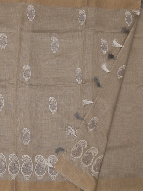 

Pothys Beige & Grey Linen Blend Embroidered Saree