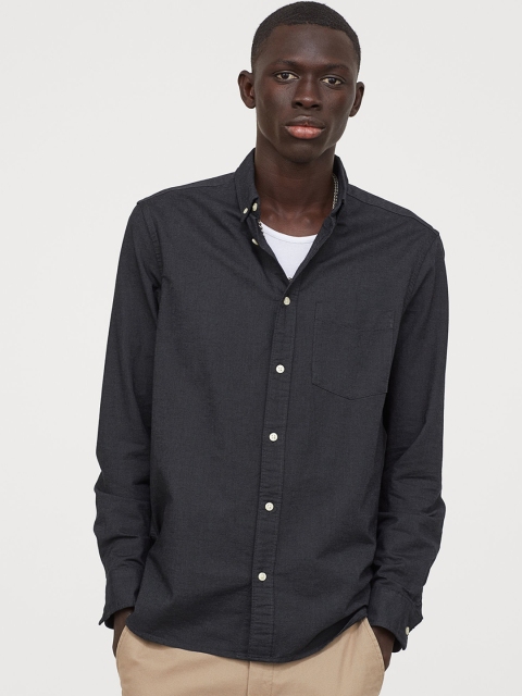 

H&M Men Blue Solid Oxford Shirt Regular Fit, Grey