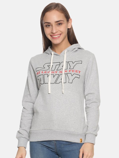 

Campus Sutra Women Grey Printed Hooded Sweatshirt