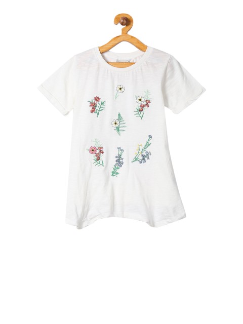 

Cherokee Girls White Floral Embroidered High-Low Pure Cotton Top