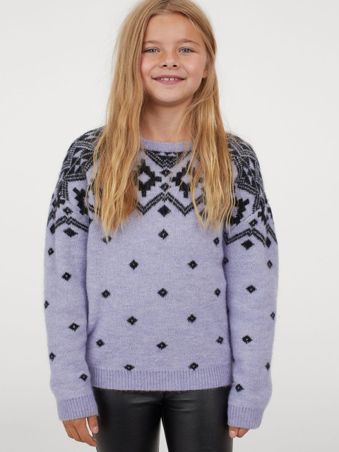 

H&M Girls Lavender & Black Printed Jumper