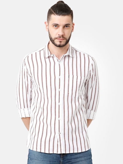 

Voi Jeans Men White & Red Slim Fit Striped Casual Shirt