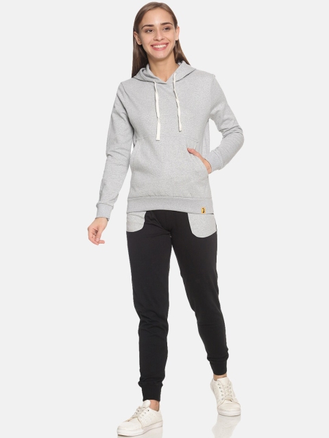 

Campus Sutra Women Grey & Black Solid Casual Hooded Tracksuit