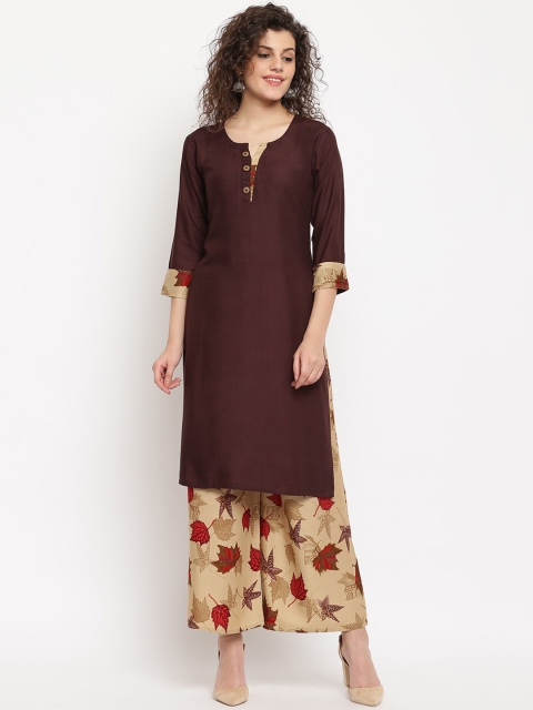 

Vastrachowk Women Coffee Brown & Beige Solid Kurta with Palazzos Set