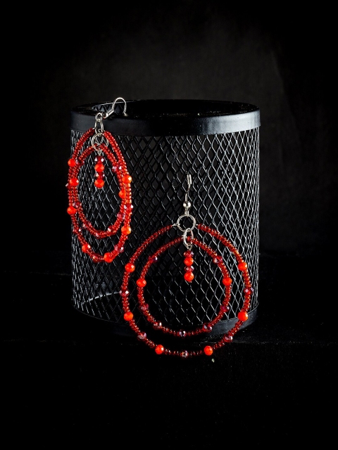 

ZeroKaata Red Circular Drop Earrings