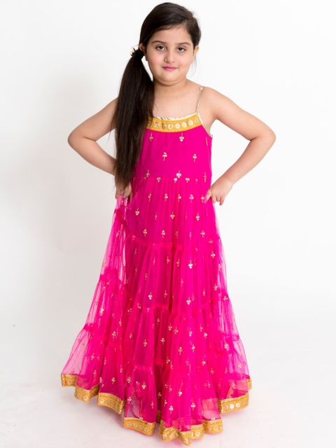 

Lil Peacock Girls Pink & Gold Self Design Maxi Dress