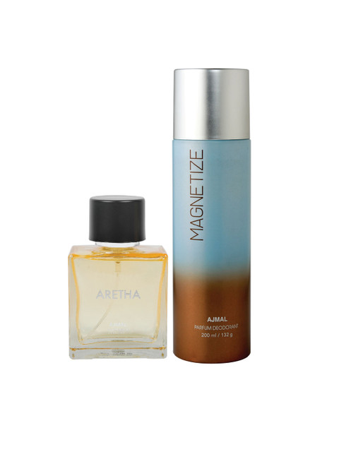 

Ajmal Unisex Pack of 2 Aretha EDP & Magnetize Deodorant 300 ml, Multi