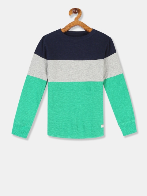 

GAP Boys Green & Grey Colourblocked Waffle Knit Striped T-Shirt