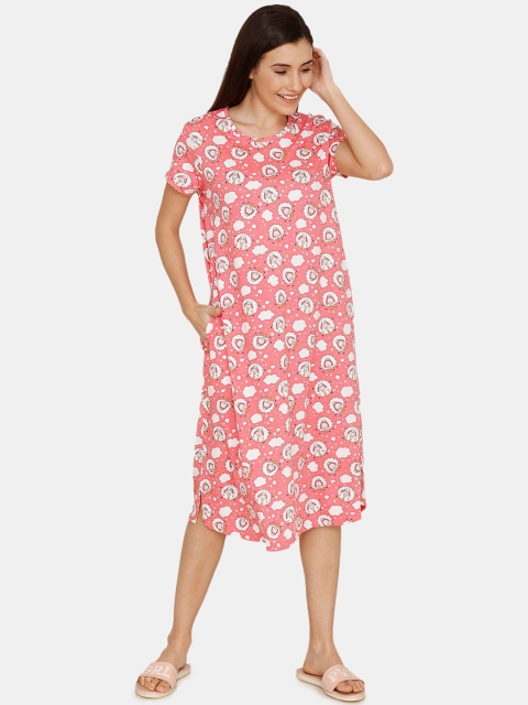 

Zivame Pink & Off-White Printed Nightdress
