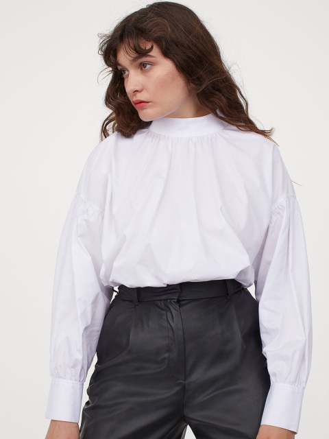 

H&M Women White Solid Wide Cotton Blouse