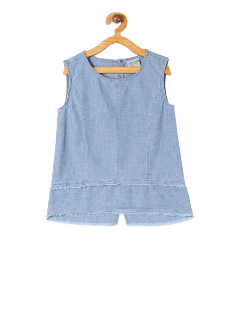 

Cherokee Girls Blue Solid Chambray Pure Cotton Top