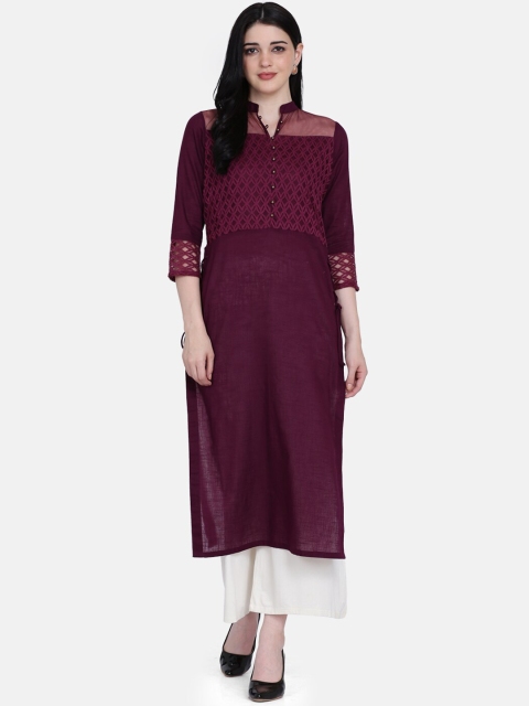 

Ojjasvi Women Burgundy Woven Design Straight Kurta
