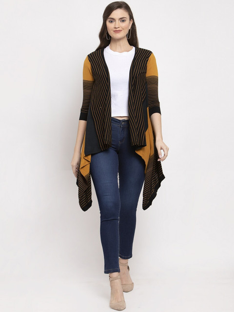 

Kalt Women Yellow & Black Striped Open Front Shrug