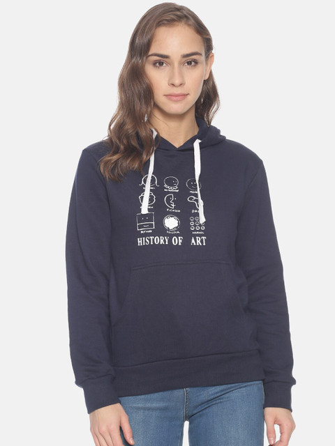 

Campus Sutra Women Blue Printed Hooded Sweatshirt