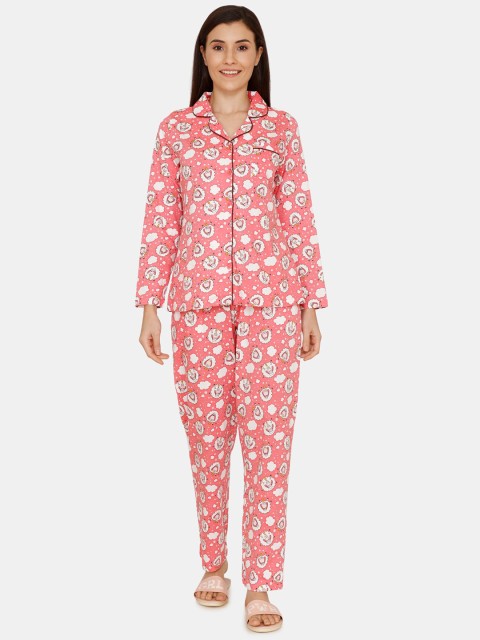 

Zivame Women Pink Printed Night Suit