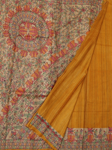 

Pothys Yellow Printed Jute Silk Saree