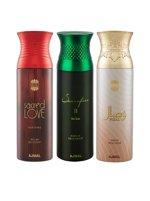 

Ajmal Unisex Set of Sacred Love with Sacrifice II Him & Wisal Deodorants - 200 ml each, Multi