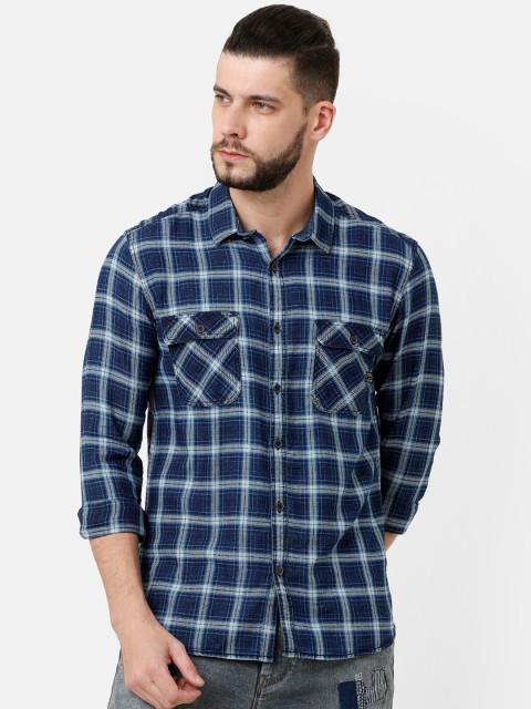 

Voi Jeans Men Navy Blue & Grey Slim Fit Checked Casual Shirt