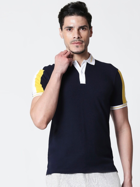 

Bewakoof Men Navy Blue Colourblocked Polo Collar T-shirt