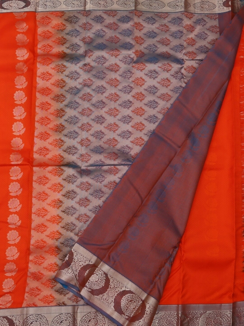 

Pothys Orange & Blue Pure Silk Printed Saree