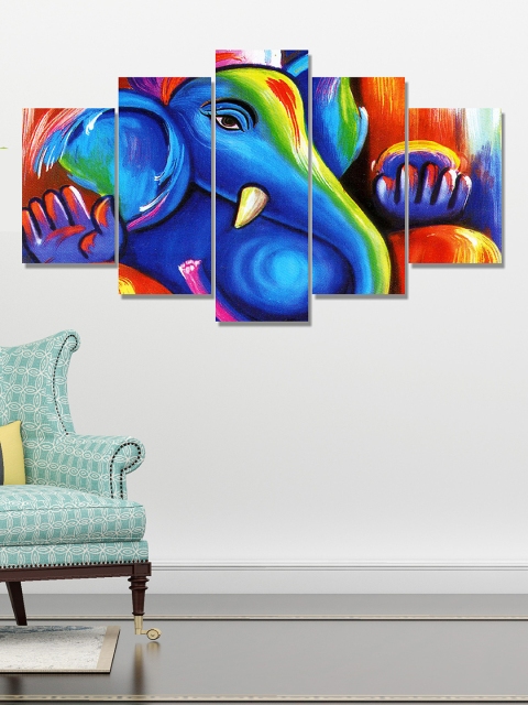 

Go Hooked Blue & Red 5 Panel Digital Printed Lord Ganesha Wall Art