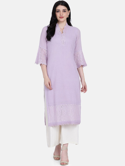 

Ojjasvi Women Lavender Solid Straight Kurta