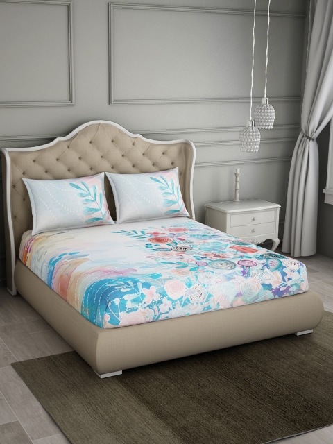 

SPACES Blue & White Floral 180 TC Cotton 1 Queen Bedsheet with 2 Pillow Covers