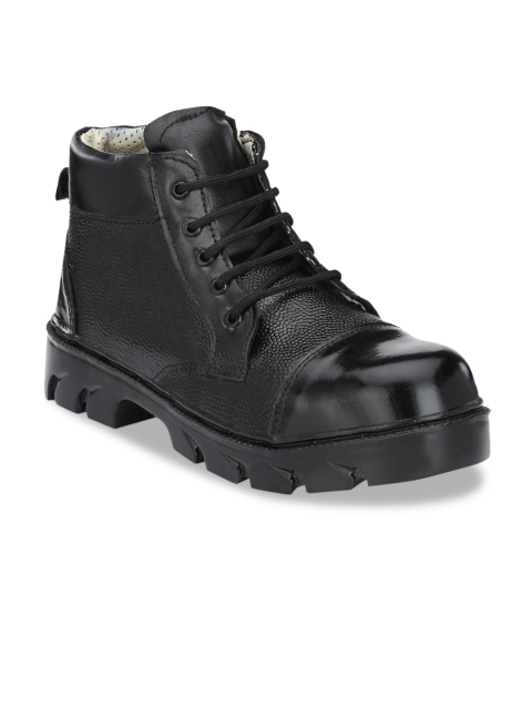 

Eego Italy Men Black Solid Leather High-Top Flat Boots