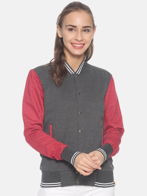 

Campus Sutra Women Grey Colourblocked Windcheater Bomber