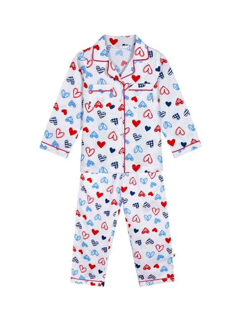

Budding Bees Girls White & Blue Printed Night Suit BB2693K