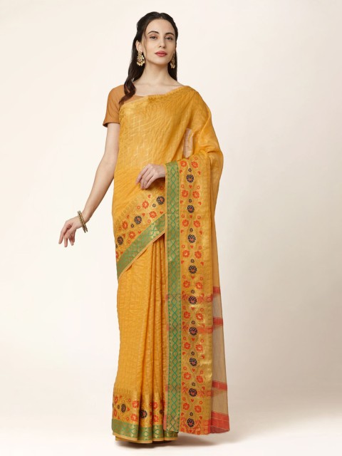 

KALINI Yellow & Pink Silk Blend Woven Design Saree