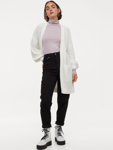 

H&M Women White Long Cotton-Blend Cardigan