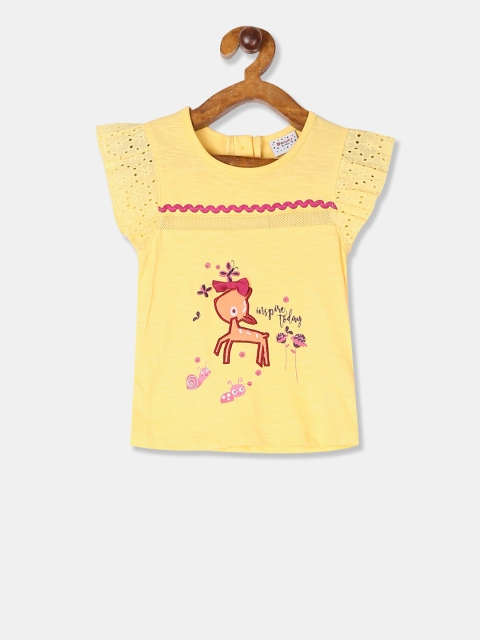 

Donuts Infant Girls Yellow Self Design Pure Cotton Top