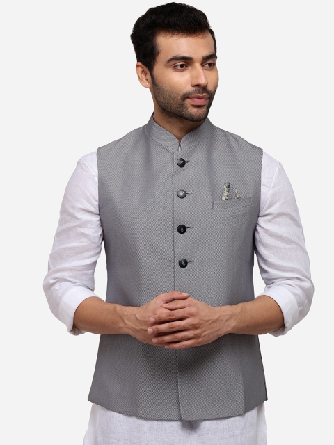 

Greenfibre Men Grey & White Self-Design Nehru Jacket