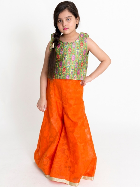 

Lil Peacock Girls Orange & Green Printed Top with Palazzos