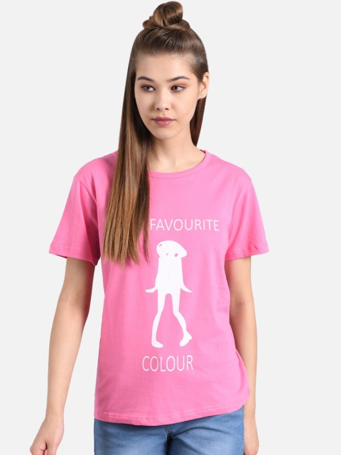

Kotty Women Pink & White Printed Round Neck T-shirt