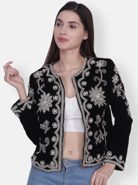 

Diwaah Women Black Self Design Bomber