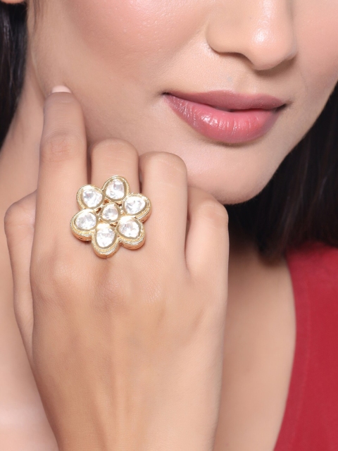 

Tistabene Gold-Plated & White Kundan Studded Cocktail Finger Ring