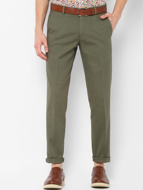 

SIMON CARTER LONDON Men Olive Green Slim Fit Solid Regular Trousers