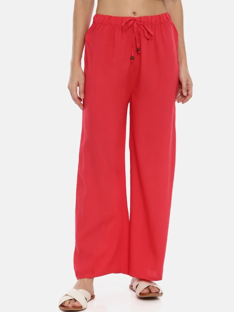

GOLDSTROMS Women Coral Pink Solid Wide Leg Palazzos