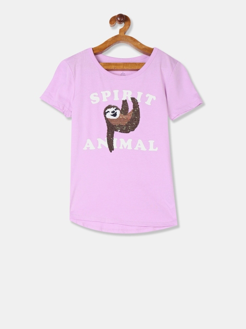 

GAP Girls Lavender & White Short Sleeve Flippy Sequin Graphic T-Shirt